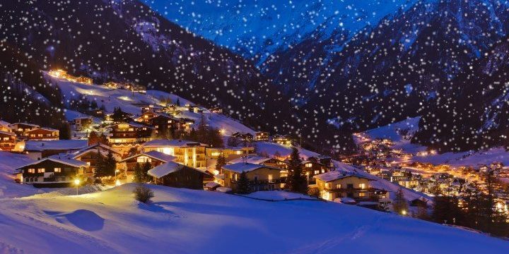 Mountains ski resort Solden Austria at sunset