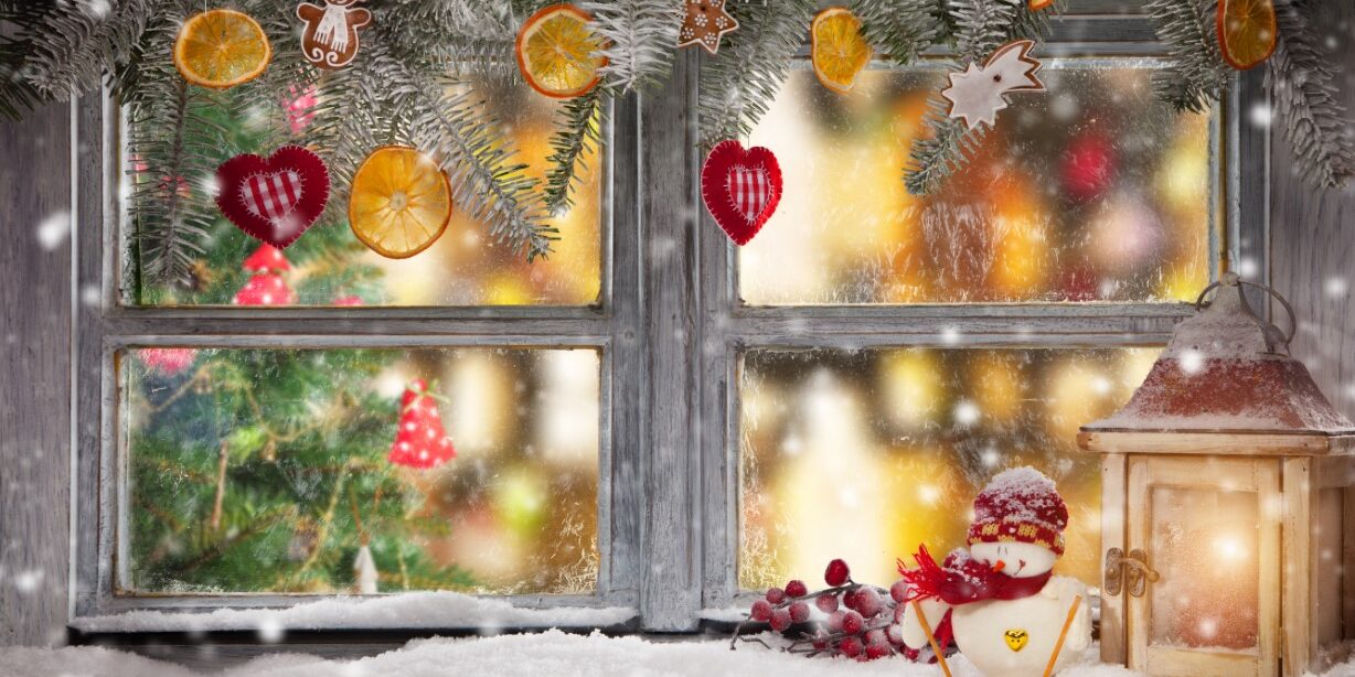 Vintage wooden window with blur background